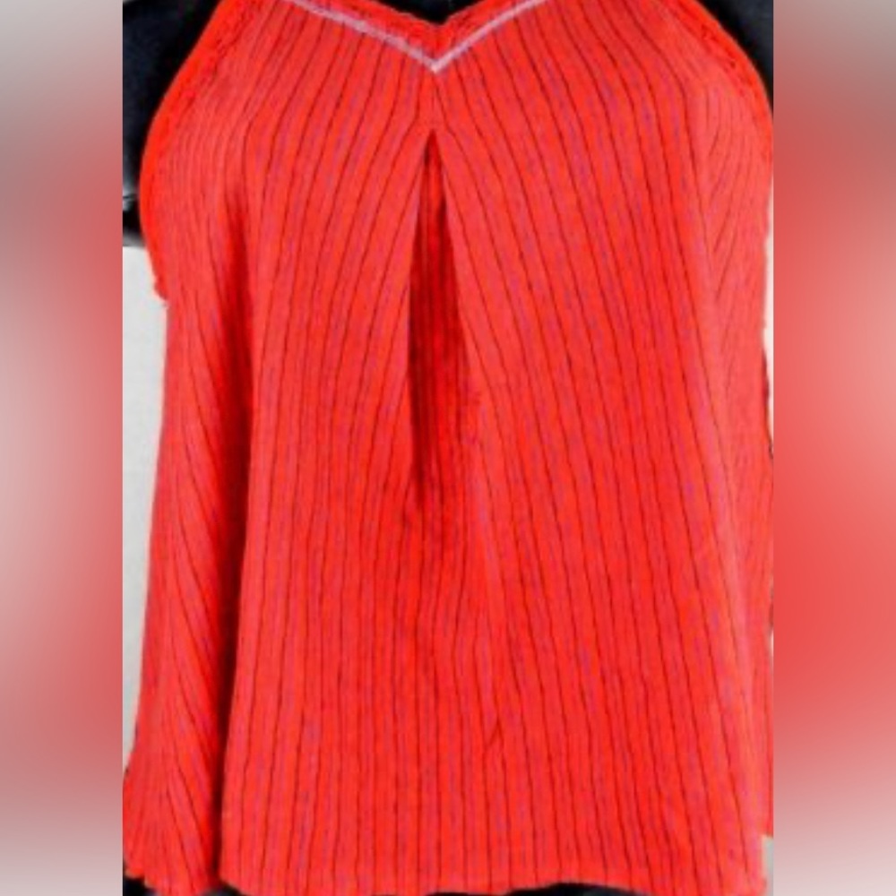 Free People Crop Swing Flowy Strap Tank Top Red Blue Stripes We the Free